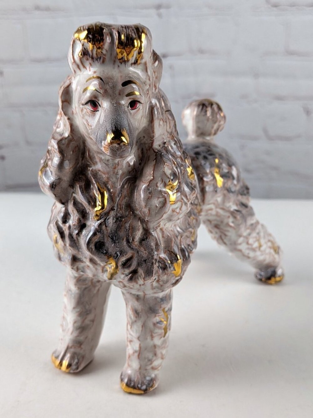 Vintage 50s/60s Pink/Gold Ceramic Poodle Statue - Picture 4 of 12